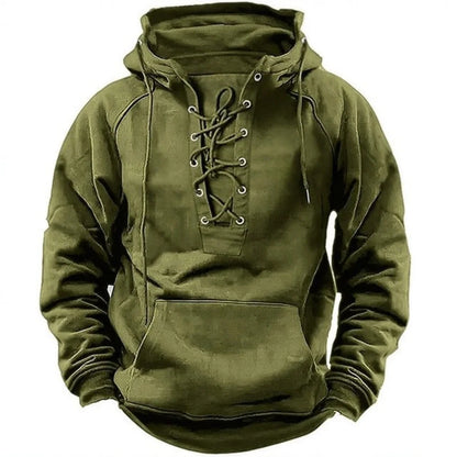 Men's Casual Jacket – Retro Lace-Up Outdoor Fleece Hoodie | Loose Fit Warm Coat - ZOOMNSTORE