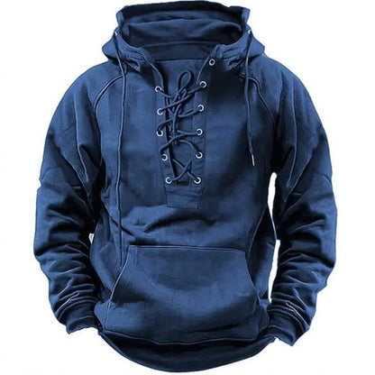 Men's Casual Jacket – Retro Lace-Up Outdoor Fleece Hoodie | Loose Fit Warm Coat - ZOOMNSTORE