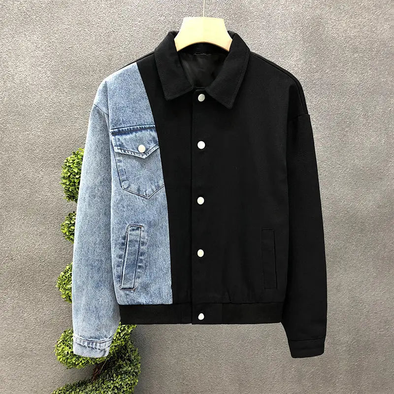 Men's Casual Jackets - Turn-Down Collar Patchwork Button Jacket for Autumn Winter Wear - ZOOMNSTORE