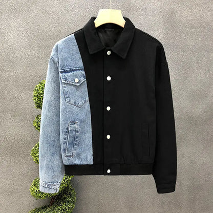 Men's Casual Jackets - Turn-Down Collar Patchwork Button Jacket for Autumn Winter Wear - ZOOMNSTORE