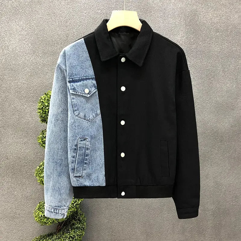 Men's Casual Jackets - Turn-Down Collar Patchwork Button Jacket for Autumn Winter Wear - ZOOMNSTORE