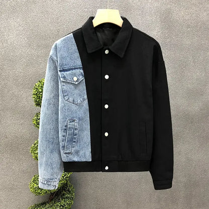 Men's Casual Jackets - Turn-Down Collar Patchwork Button Jacket for Autumn Winter Wear - ZOOMNSTORE
