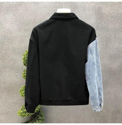 Men's Casual Jackets - Turn-Down Collar Patchwork Button Jacket for Autumn Winter Wear - ZOOMNSTORE