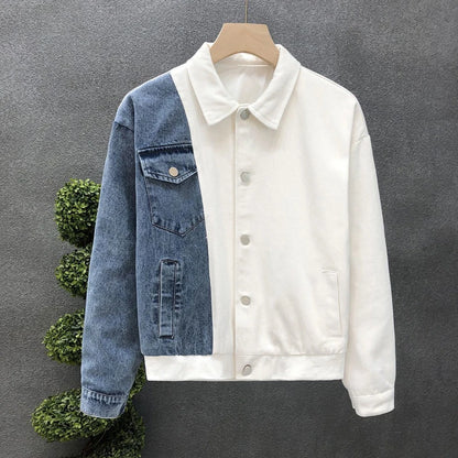 Men's Casual Jackets - Turn-Down Collar Patchwork Button Jacket for Autumn Winter Wear - ZOOMNSTORE