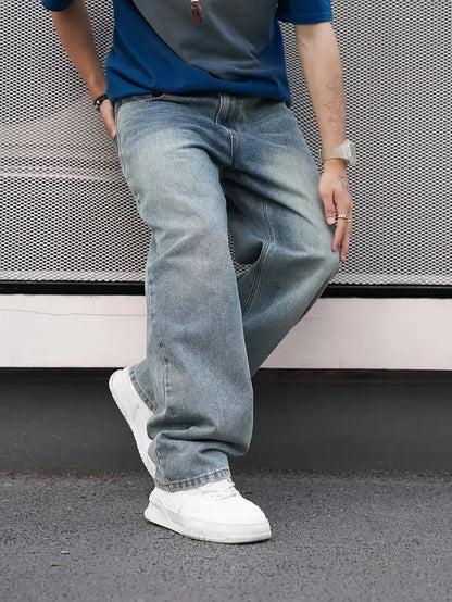 Men's Casual Jeans - Light Blue Loose Fit Straight Leg Denim | Comfortable Cotton Blend - ZOOMNSTORE