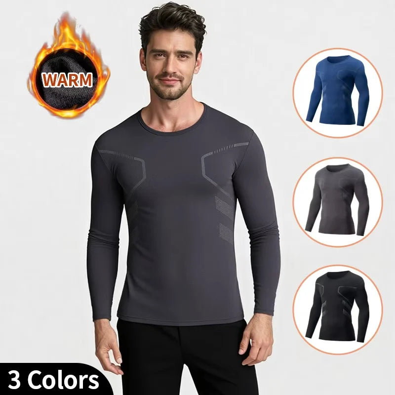 Men's Casual Long Sleeve Shirt - Autumn Winter Printed Round Neck Knit Polyester Top - ZOOMNSTORE