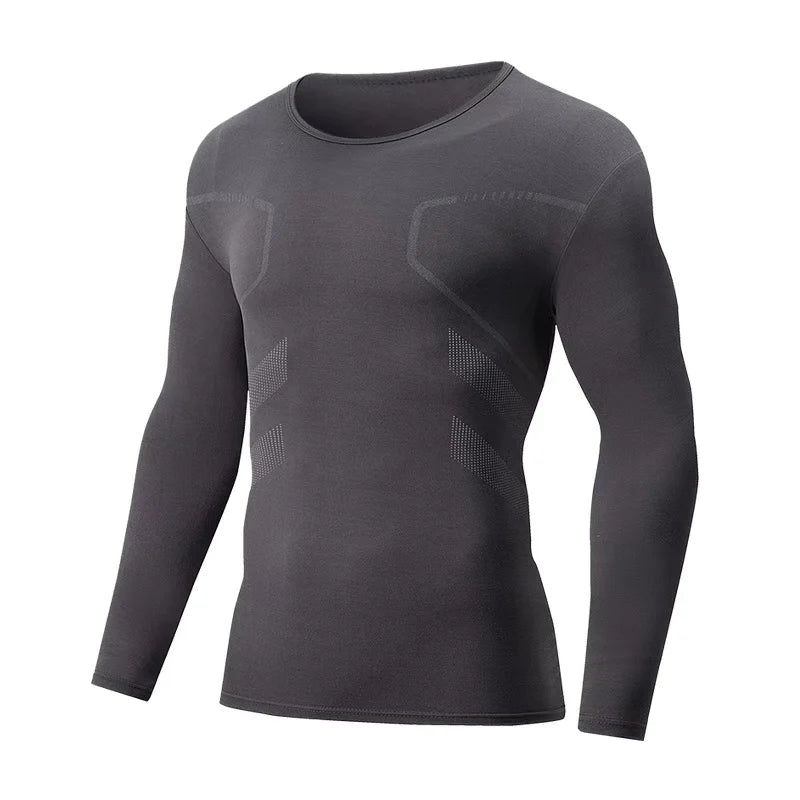 Men's Casual Long Sleeve Shirt - Autumn Winter Printed Round Neck Knit Polyester Top - ZOOMNSTORE