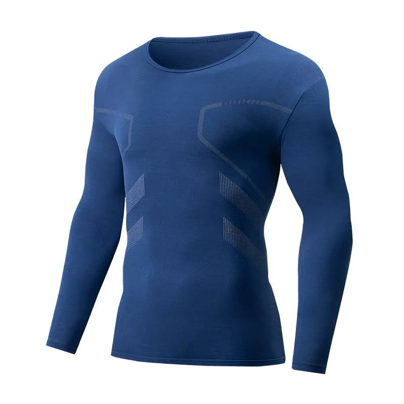 Men's Casual Long Sleeve Shirt - Autumn Winter Printed Round Neck Knit Polyester Top - ZOOMNSTORE
