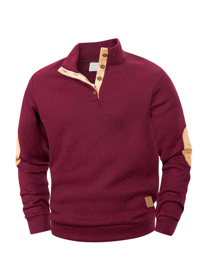Spring Autumn Men's Casual Pullover Button Down Stand Collar Henley Polo Coats Long Sleeve Stand Collar Sweatshirts for Sport - ZOOMNSTORE