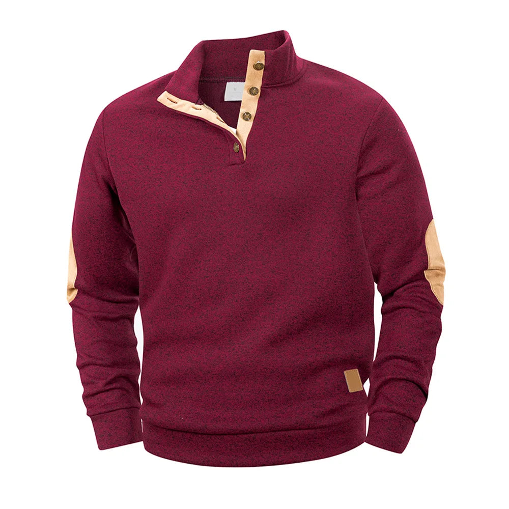 Spring Autumn Men's Casual Pullover Button Down Stand Collar Henley Polo Coats Long Sleeve Stand Collar Sweatshirts for Sport - ZOOMNSTORE