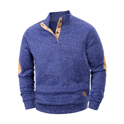 Spring Autumn Men's Casual Pullover Button Down Stand Collar Henley Polo Coats Long Sleeve Stand Collar Sweatshirts for Sport - ZOOMNSTORE