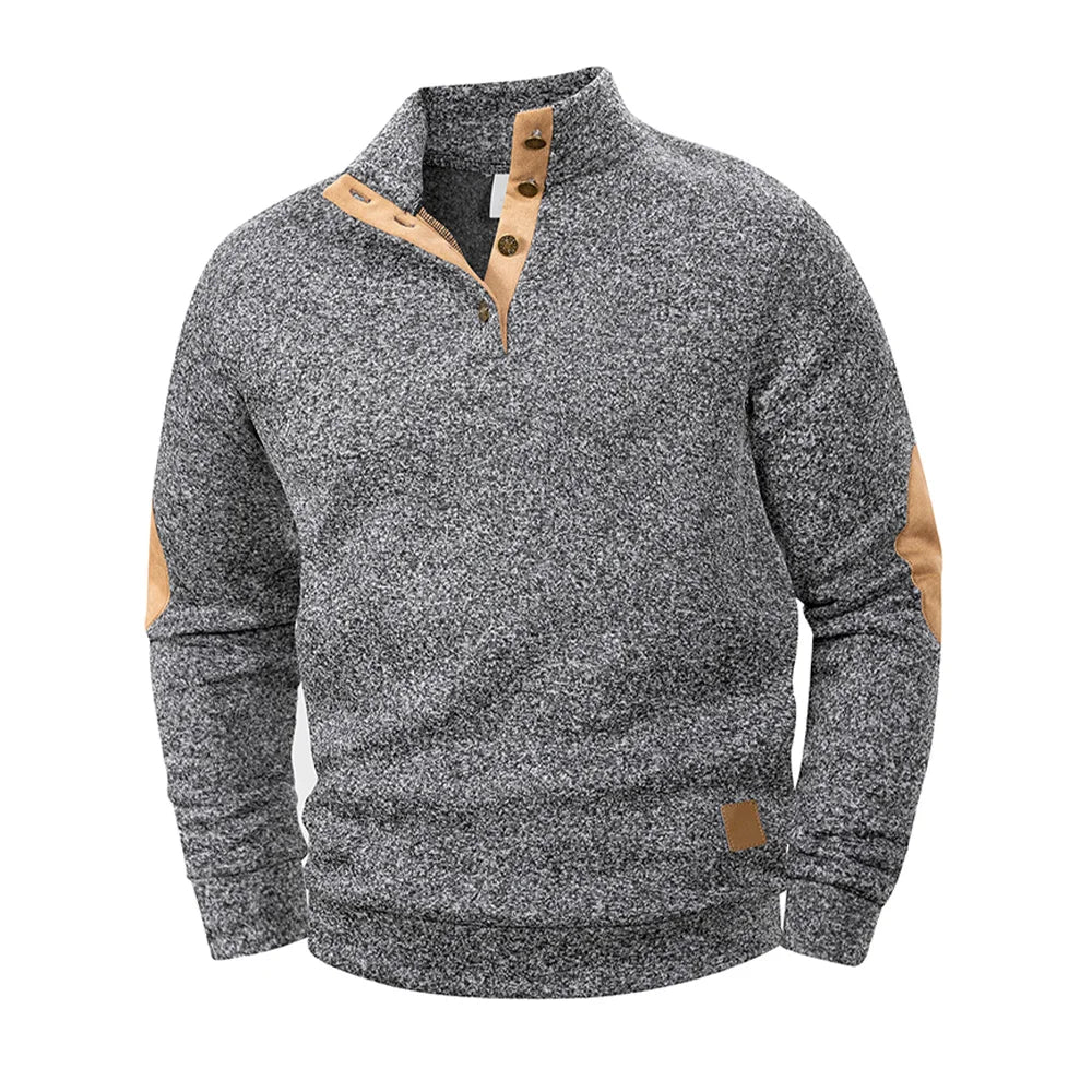 Spring Autumn Men's Casual Pullover Button Down Stand Collar Henley Polo Coats Long Sleeve Stand Collar Sweatshirts for Sport - ZOOMNSTORE