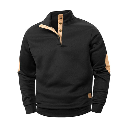 Spring Autumn Men's Casual Pullover Button Down Stand Collar Henley Polo Coats Long Sleeve Stand Collar Sweatshirts for Sport - ZOOMNSTORE