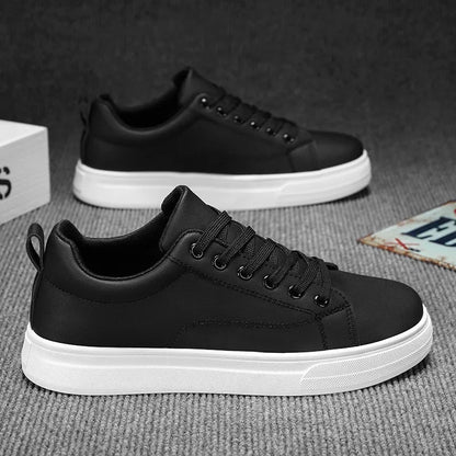 Mens Lightweight Lace-Up Sneakers - Casual PU Leather Tenis Shoes in WhiteBlack - ZOOMNSTORE