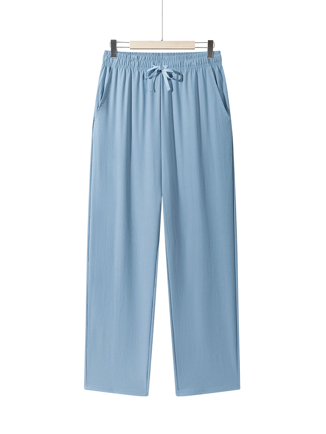 Men's Casual Straight Trousers Summer Autumn Breathable Solid Color Long Pants Drawstring Fitness Sweatpants Men Streetwear - ZOOMNSTORE