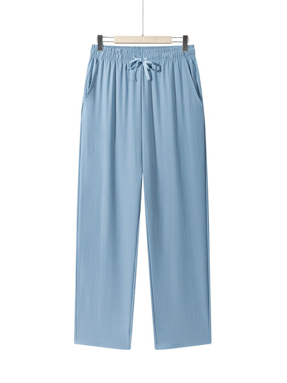 Men's Casual Straight Trousers Summer Autumn Breathable Solid Color Long Pants Drawstring Fitness Sweatpants Men Streetwear - ZOOMNSTORE