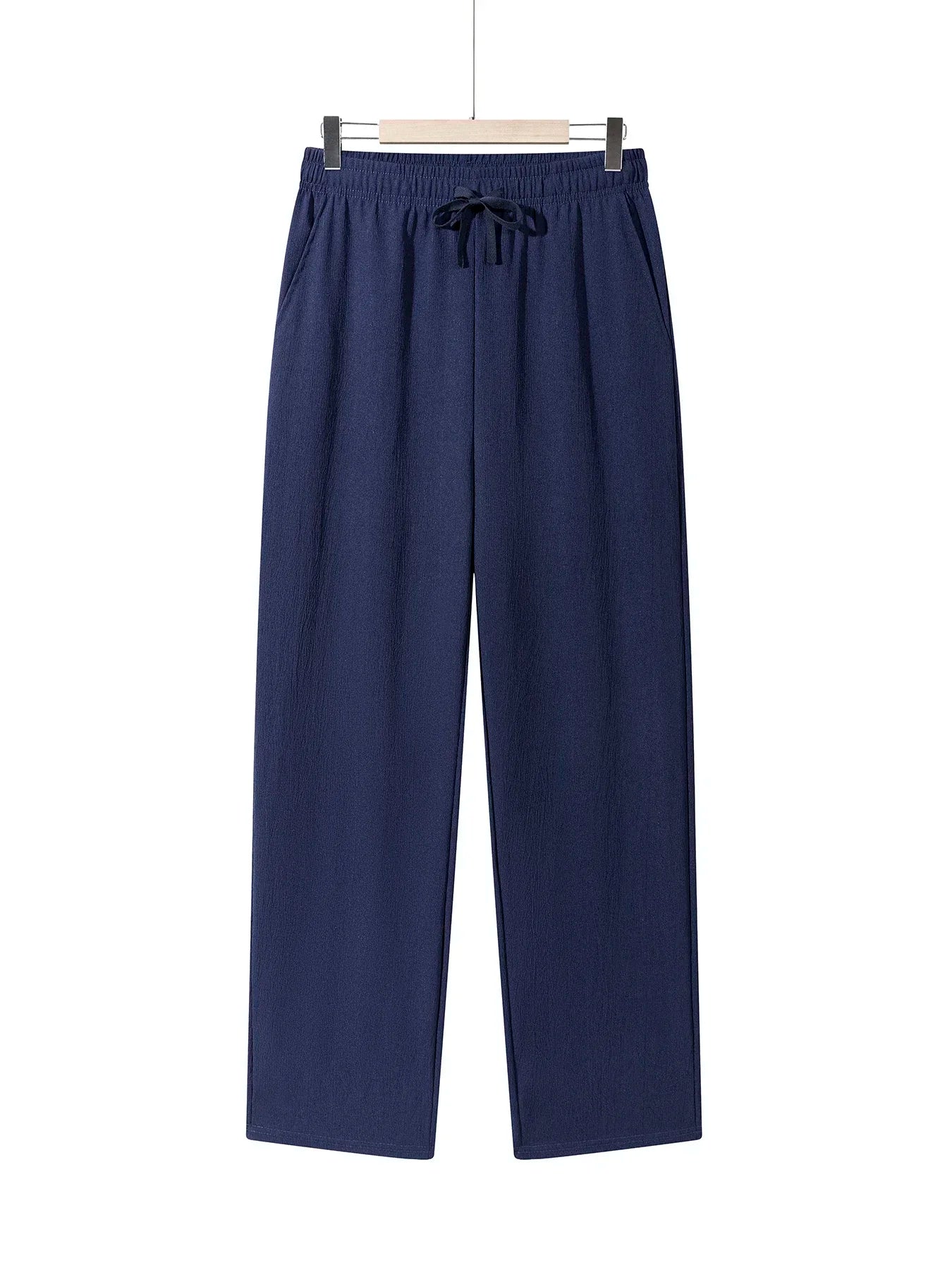 Men's Casual Straight Trousers Summer Autumn Breathable Solid Color Long Pants Drawstring Fitness Sweatpants Men Streetwear - ZOOMNSTORE