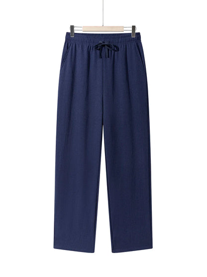 Men's Casual Straight Trousers Summer Autumn Breathable Solid Color Long Pants Drawstring Fitness Sweatpants Men Streetwear - ZOOMNSTORE