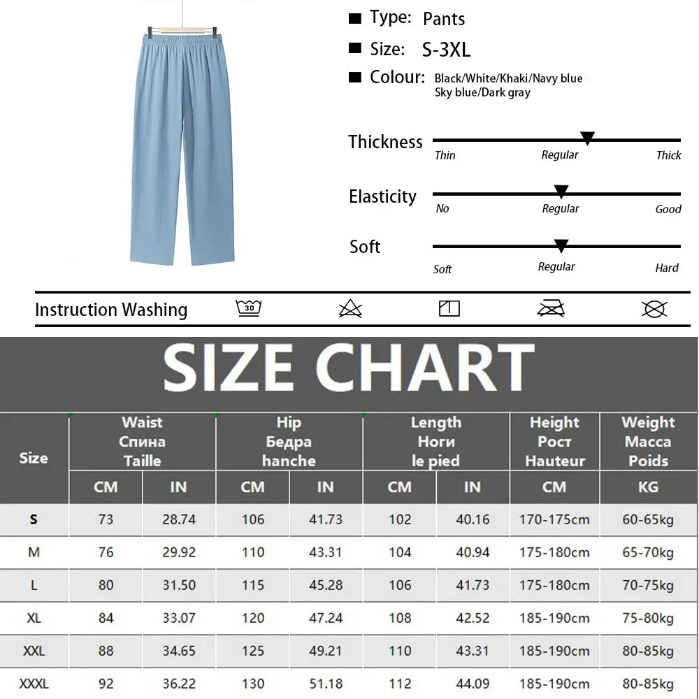 Men's Casual Straight Trousers Summer Autumn Breathable Solid Color Long Pants Drawstring Fitness Sweatpants Men Streetwear - ZOOMNSTORE