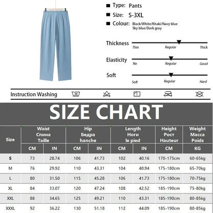 Men's Casual Straight Trousers Summer Autumn Breathable Solid Color Long Pants Drawstring Fitness Sweatpants Men Streetwear - ZOOMNSTORE