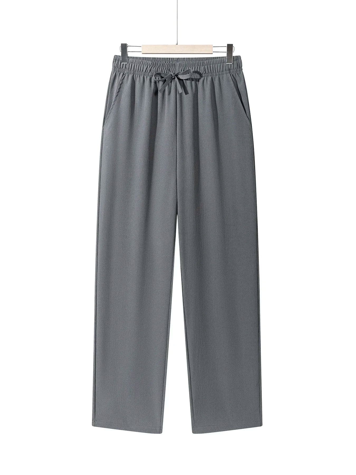 Men's Casual Straight Trousers Summer Autumn Breathable Solid Color Long Pants Drawstring Fitness Sweatpants Men Streetwear - ZOOMNSTORE