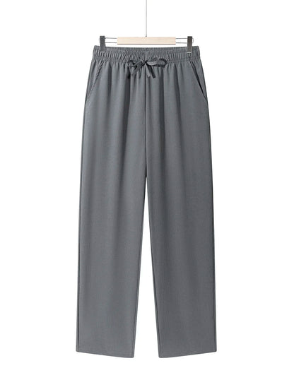 Men's Casual Straight Trousers Summer Autumn Breathable Solid Color Long Pants Drawstring Fitness Sweatpants Men Streetwear - ZOOMNSTORE