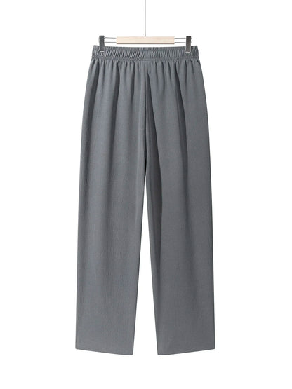 Men's Casual Straight Trousers Summer Autumn Breathable Solid Color Long Pants Drawstring Fitness Sweatpants Men Streetwear - ZOOMNSTORE