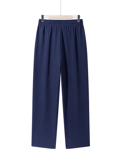 Men's Casual Straight Trousers Summer Autumn Breathable Solid Color Long Pants Drawstring Fitness Sweatpants Men Streetwear - ZOOMNSTORE