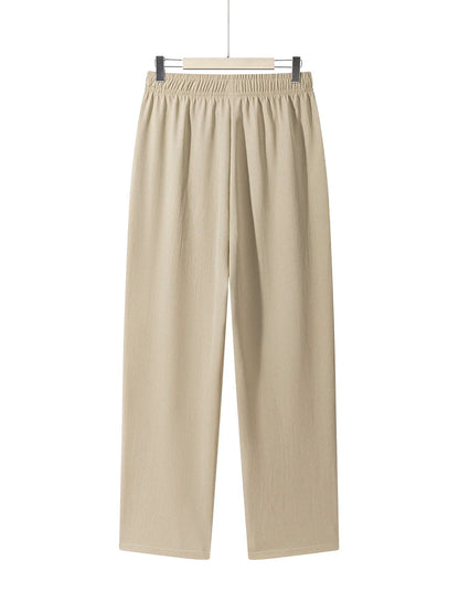 Men's Casual Straight Trousers Summer Autumn Breathable Solid Color Long Pants Drawstring Fitness Sweatpants Men Streetwear - ZOOMNSTORE