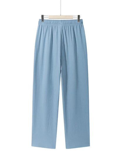 Men's Casual Straight Trousers Summer Autumn Breathable Solid Color Long Pants Drawstring Fitness Sweatpants Men Streetwear - ZOOMNSTORE