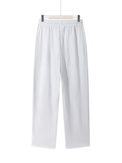 Men's Casual Straight Trousers Summer Autumn Breathable Solid Color Long Pants Drawstring Fitness Sweatpants Men Streetwear - ZOOMNSTORE