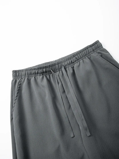 Men's Casual Straight Trousers Summer Autumn Breathable Solid Color Long Pants Drawstring Fitness Sweatpants Men Streetwear - ZOOMNSTORE