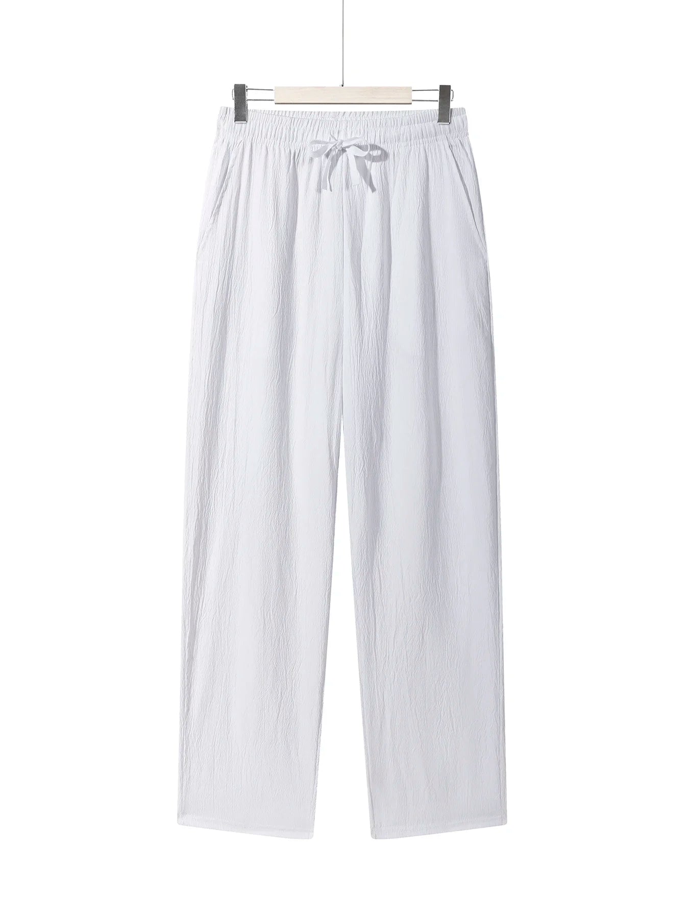 Men's Casual Straight Trousers Summer Autumn Breathable Solid Color Long Pants Drawstring Fitness Sweatpants Men Streetwear - ZOOMNSTORE