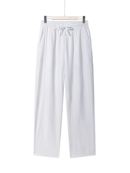 Men's Casual Straight Trousers Summer Autumn Breathable Solid Color Long Pants Drawstring Fitness Sweatpants Men Streetwear - ZOOMNSTORE