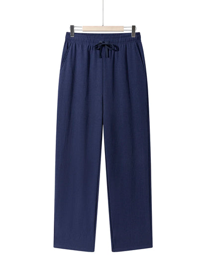 Men's Casual Straight Trousers Summer Autumn Breathable Solid Color Long Pants Drawstring Fitness Sweatpants Men Streetwear - ZOOMNSTORE