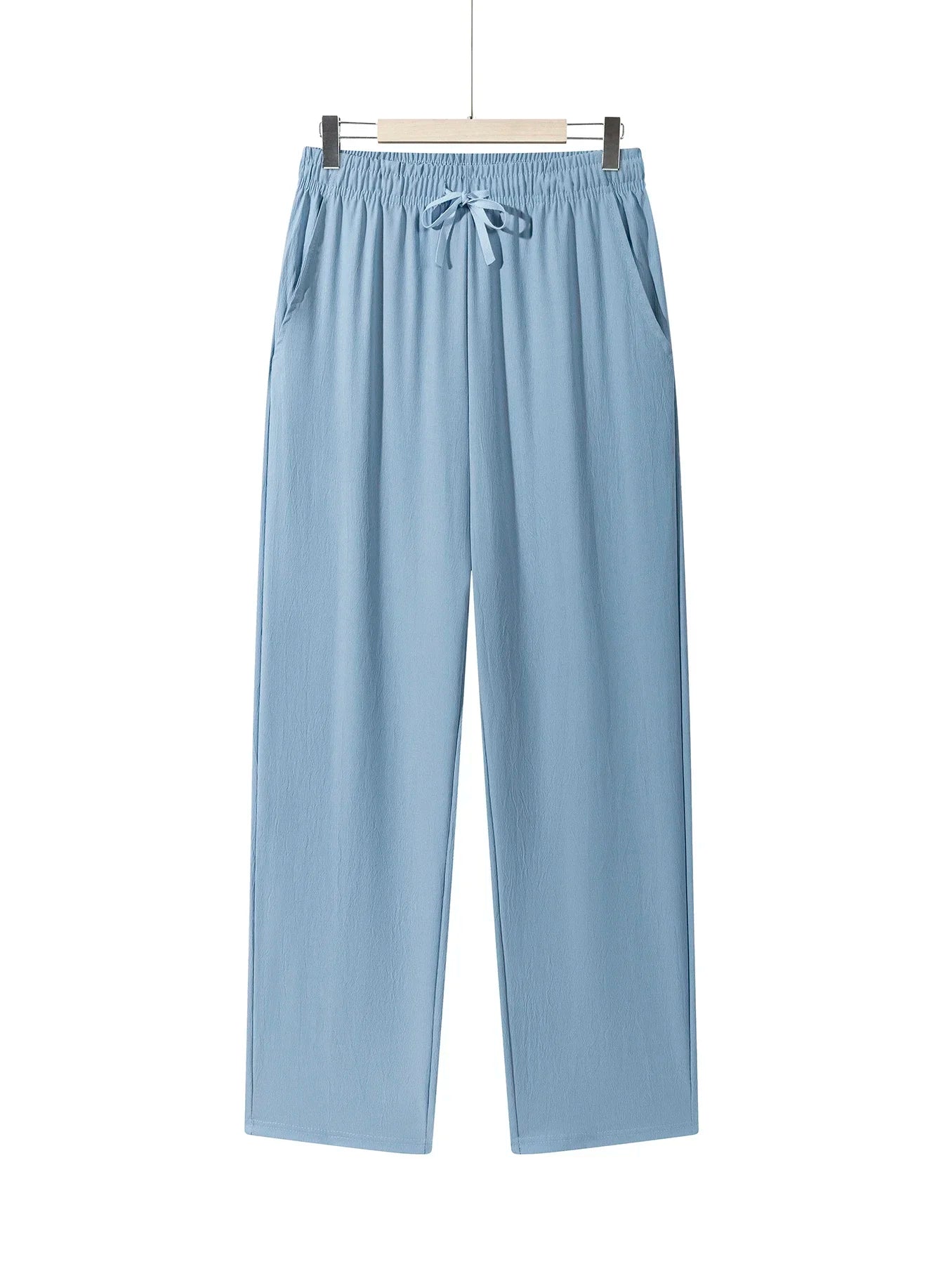 Men's Casual Straight Trousers Summer Autumn Breathable Solid Color Long Pants Drawstring Fitness Sweatpants Men Streetwear - ZOOMNSTORE