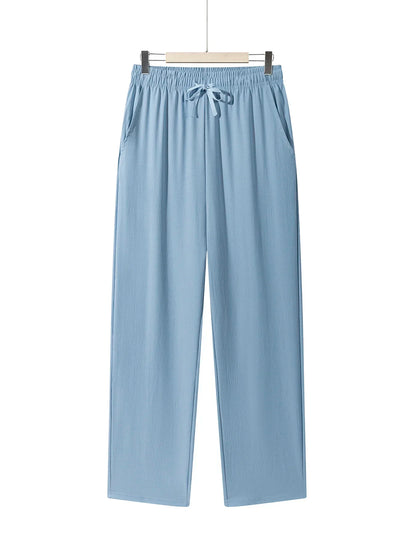 Men's Casual Straight Trousers Summer Autumn Breathable Solid Color Long Pants Drawstring Fitness Sweatpants Men Streetwear - ZOOMNSTORE