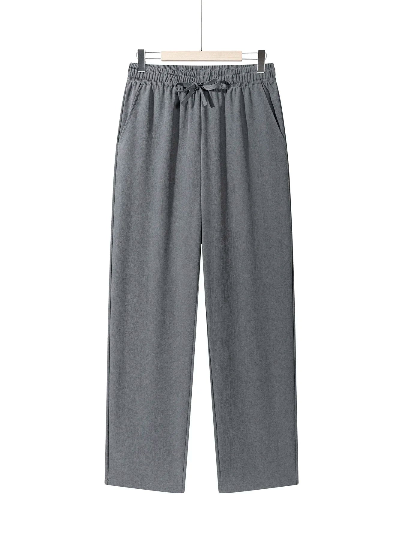 Men's Casual Straight Trousers Summer Autumn Breathable Solid Color Long Pants Drawstring Fitness Sweatpants Men Streetwear - ZOOMNSTORE