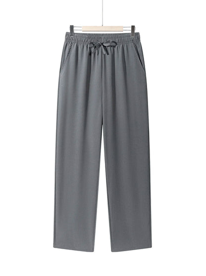 Men's Casual Straight Trousers Summer Autumn Breathable Solid Color Long Pants Drawstring Fitness Sweatpants Men Streetwear - ZOOMNSTORE