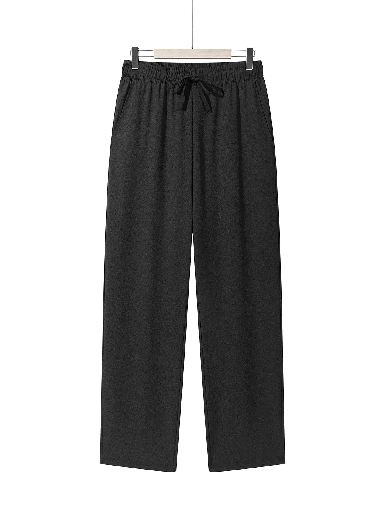 Men's Casual Straight Trousers Summer Autumn Breathable Solid Color Long Pants Drawstring Fitness Sweatpants Men Streetwear - ZOOMNSTORE