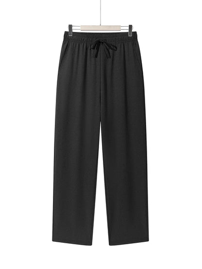 Men's Casual Straight Trousers Summer Autumn Breathable Solid Color Long Pants Drawstring Fitness Sweatpants Men Streetwear - ZOOMNSTORE