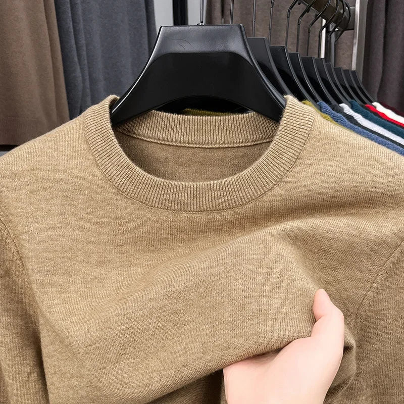 2025 New Men's Casual Sweater Round Neck Long Sleeve Knitted Sweater Diamond Pattern Fashion Versatile Top - ZOOMNSTORE
