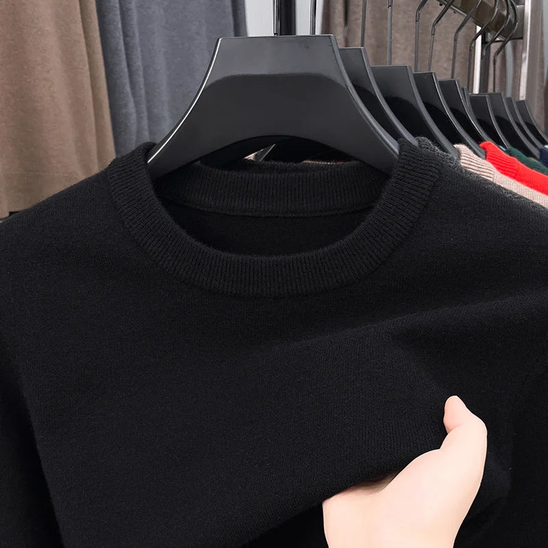 2025 New Men's Casual Sweater Round Neck Long Sleeve Knitted Sweater Diamond Pattern Fashion Versatile Top - ZOOMNSTORE