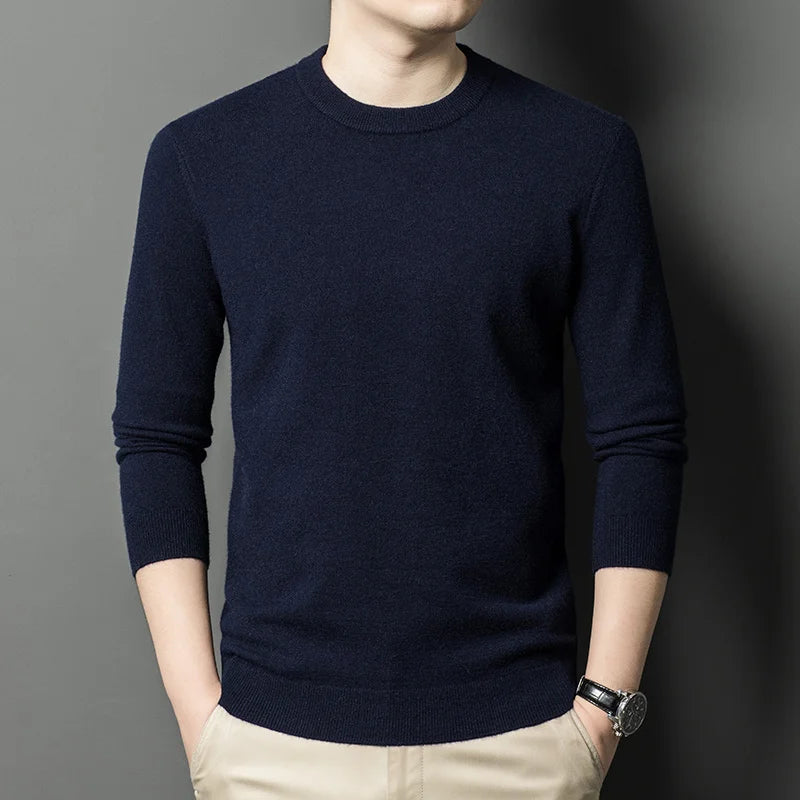 2025 New Men's Casual Sweater Round Neck Long Sleeve Knitted Sweater Diamond Pattern Fashion Versatile Top - ZOOMNSTORE