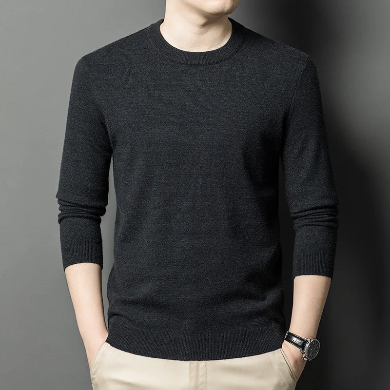 2025 New Men's Casual Sweater Round Neck Long Sleeve Knitted Sweater Diamond Pattern Fashion Versatile Top - ZOOMNSTORE