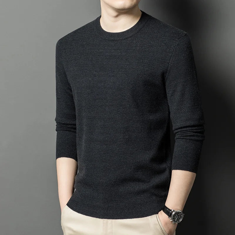 2025 New Men's Casual Sweater Round Neck Long Sleeve Knitted Sweater Diamond Pattern Fashion Versatile Top - ZOOMNSTORE