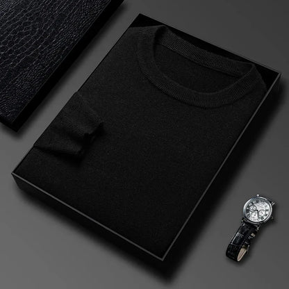 2025 New Men's Casual Sweater Round Neck Long Sleeve Knitted Sweater Diamond Pattern Fashion Versatile Top - ZOOMNSTORE