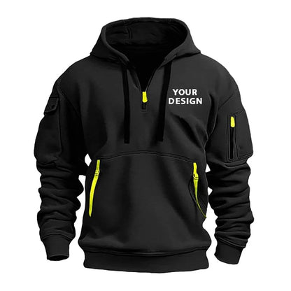 Mens Hooded Sweatshirt - Casual Zipper Pocket Pullover with Custom Logo - ZOOMNSTORE
