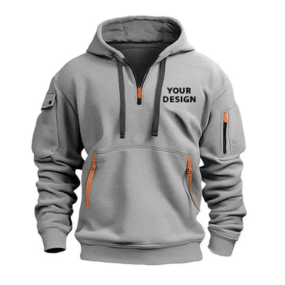 Mens Hooded Sweatshirt - Casual Zipper Pocket Pullover with Custom Logo - ZOOMNSTORE