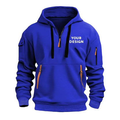 Mens Hooded Sweatshirt - Casual Zipper Pocket Pullover with Custom Logo - ZOOMNSTORE
